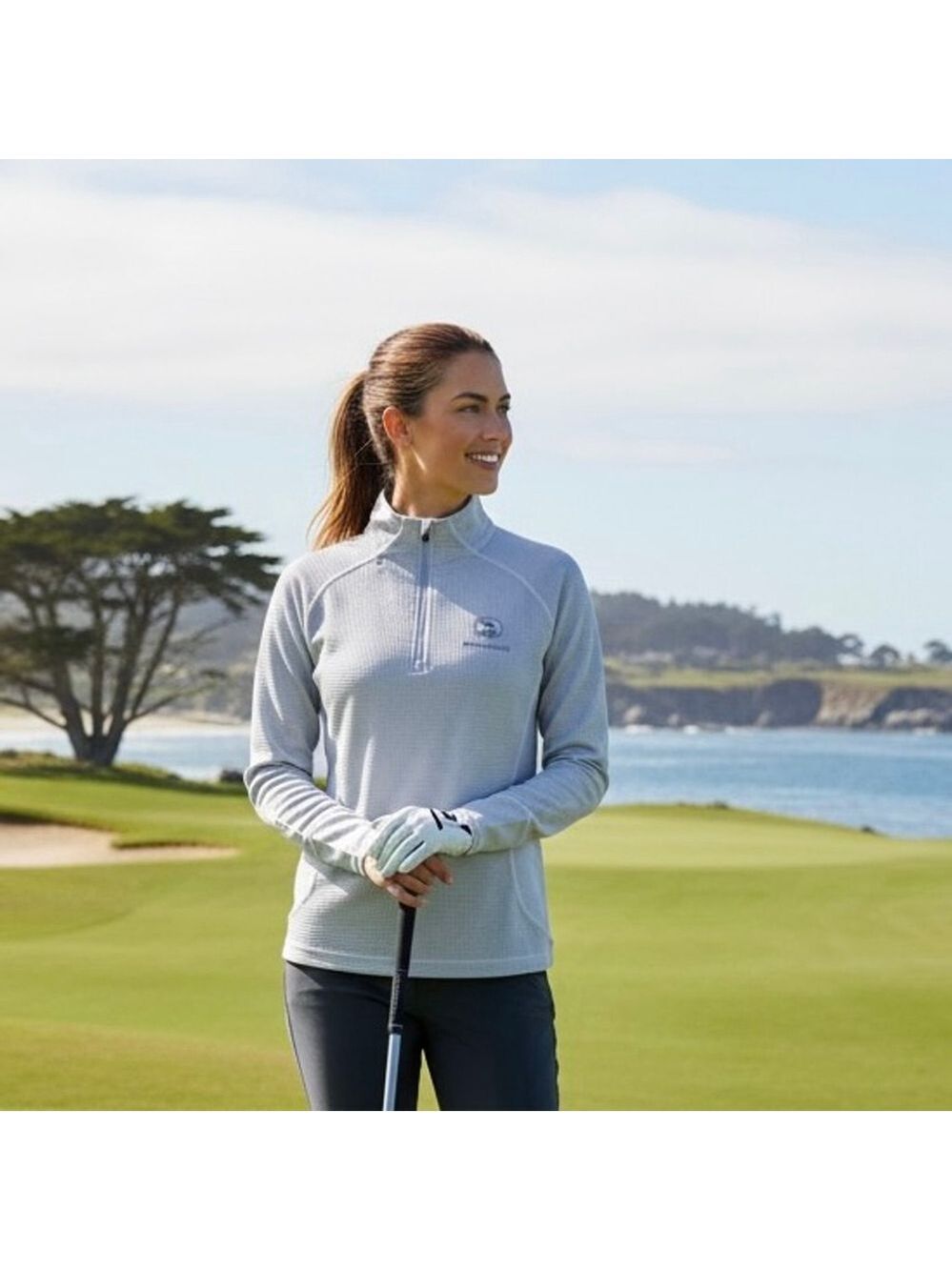 * Straight Down Pebble Beach 1/4 Zip Long Sleeve Golf Top in Dove Grey Size XL